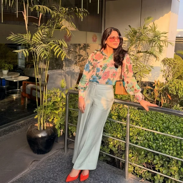 Floral Chiffon Shirt & High-Waist Trousers