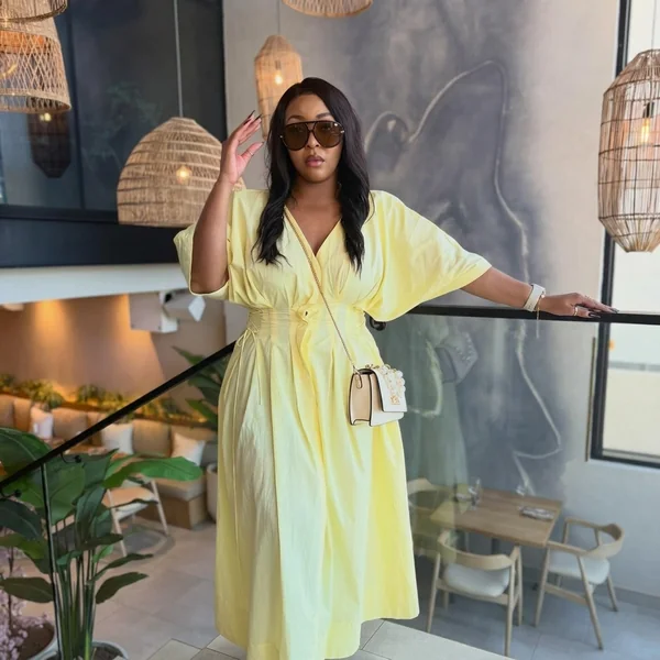 Pastel Yellow Cinch-Waist Midi