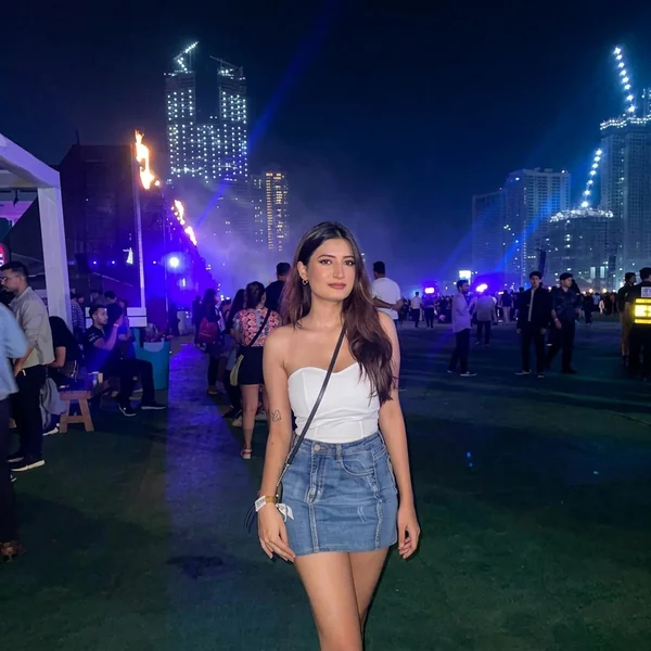 White Tube Top with Denim Mini Skirt