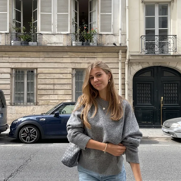 Soft Grey Oversized Knit with Light Wash Jeans