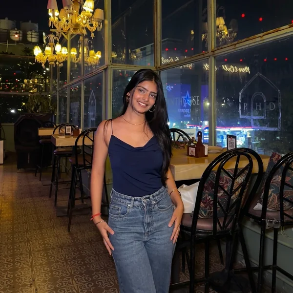 Navy Satin Cami & Denim Jeans