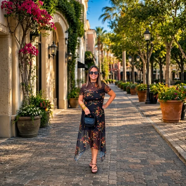 Black Floral Sheer Mesh Midi Dress