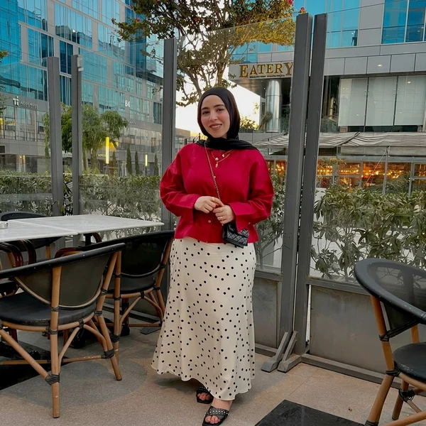 Red Shirt & Polka Dot Maxi Skirt