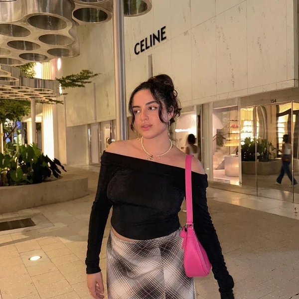 Off-the-Shoulder Top & Plaid Mini