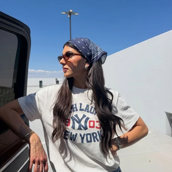 Navy Paisley Bandana with Graphic Tee