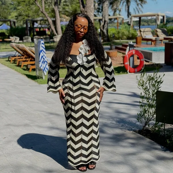 Monochrome Chevron Crochet Knit Maxi