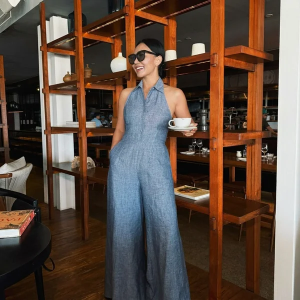 Chic Blue Halter Wide-Leg Jumpsuit