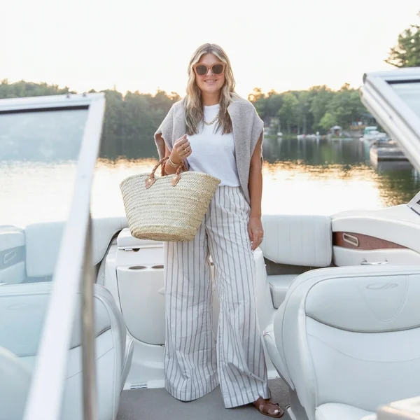 Striped Linen Trousers and Layered Knit