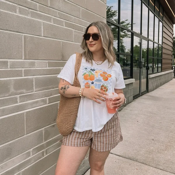 Graphic Tee and Vertical-Striped Shorts