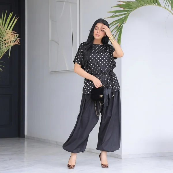 Polka Dot Tunic with Voluminous Harem Pants