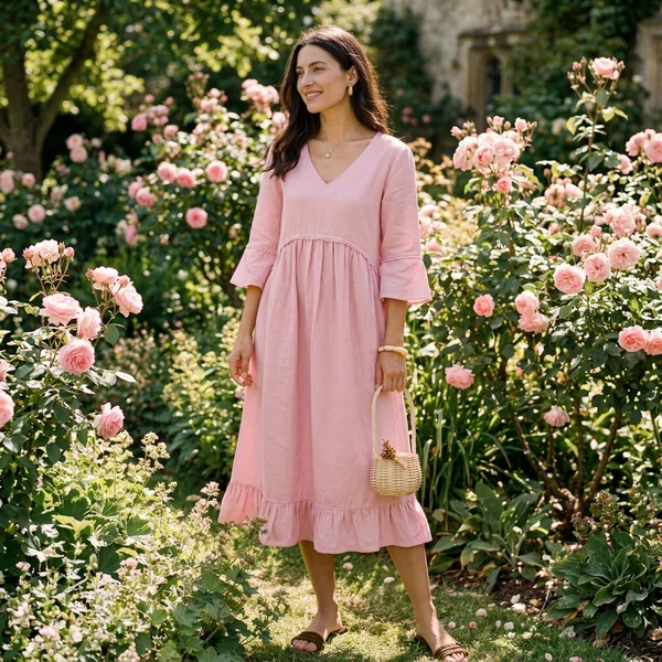 Muted Pink Linen Smock Dress