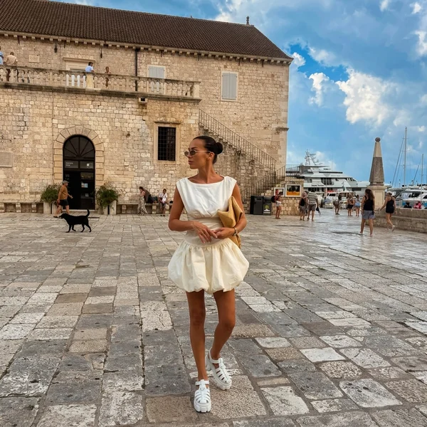 Ivory Drop-Waist Bubble Mini Dress