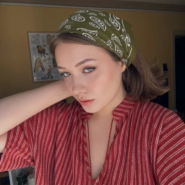 Earthy Green Bandana with Striped Tunic