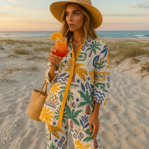 Tropical Print Linen Two-Piece Set