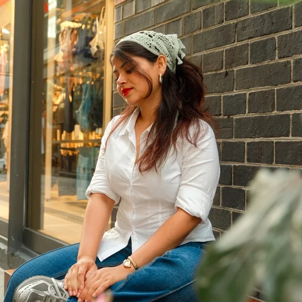Crochet Bandana with Classic Button-Down