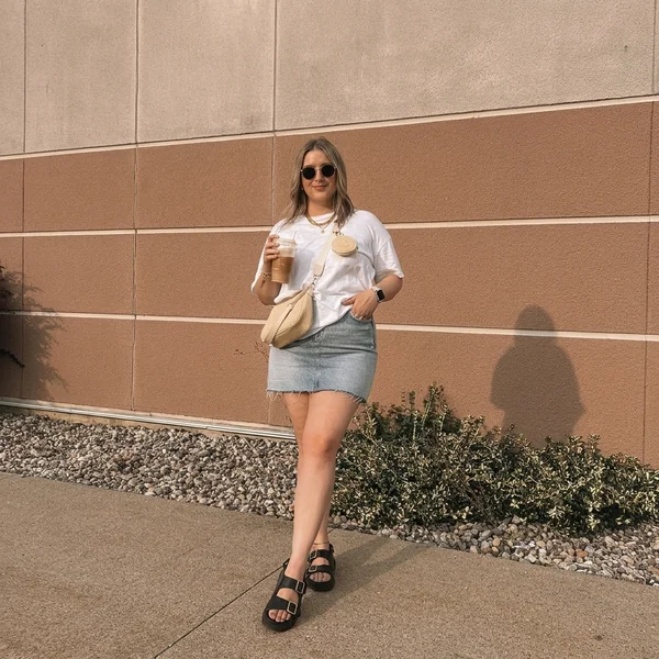 White Tee with Denim Mini Skirt