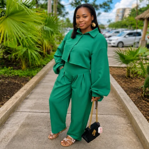 Emerald Green Cropped Trouser Set