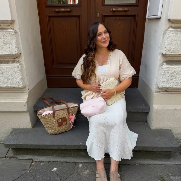 Beige Gauze Blouse and Eyelet Maxi Skirt