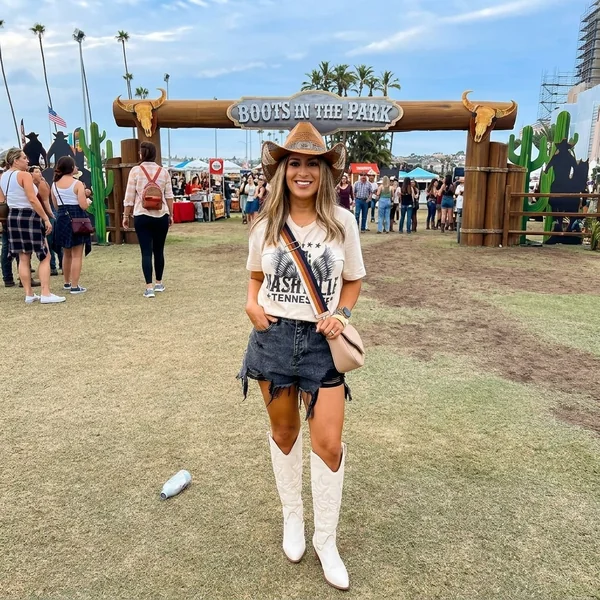 Nashville Graphic Tee & White Boots