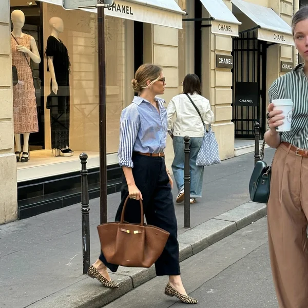 Mixed-Striped Shirt & Navy Ankle Trousers
