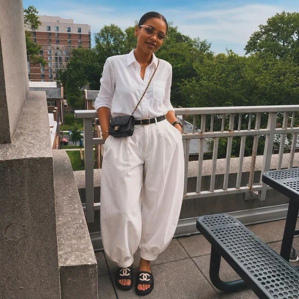 All-White Linen Button-Down & Balloon Trousers