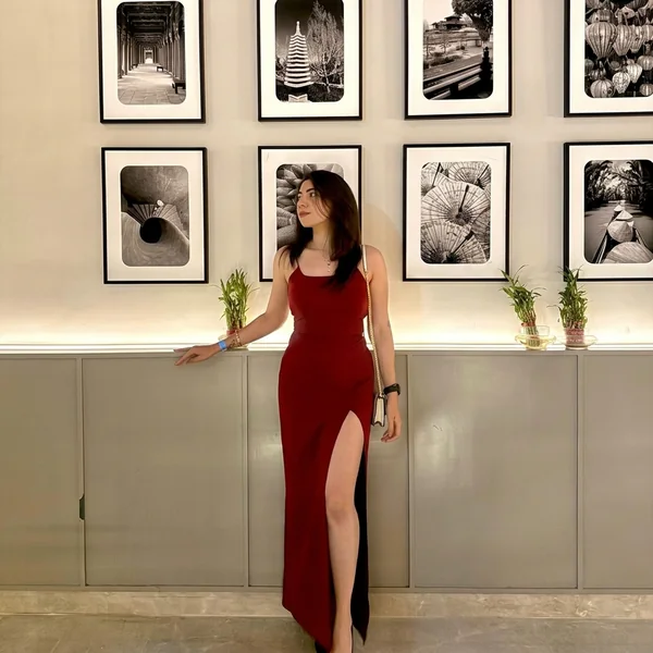 Crimson High-Slit Camisole Maxi Dress