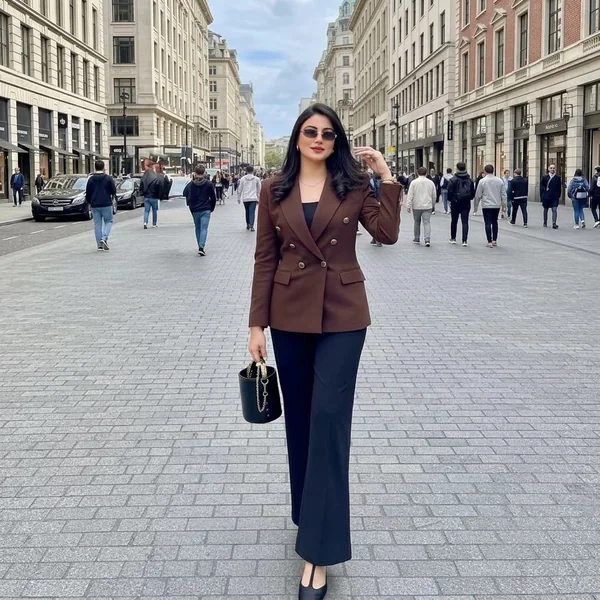 Chocolate Brown Double-Breasted Blazer