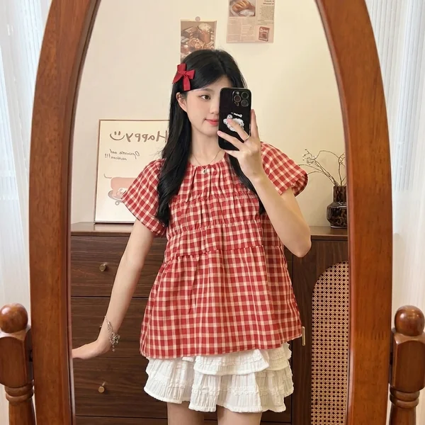 Gingham Smocked Blouse and Tiered Skirt