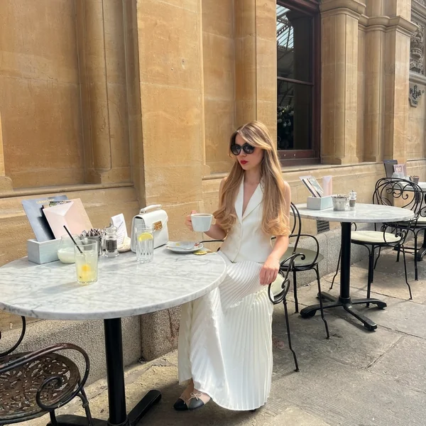 White Tailored Waistcoat & Pleated Skirt