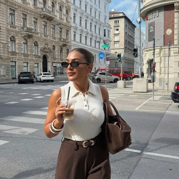 Knit Polo and Brown Trousers