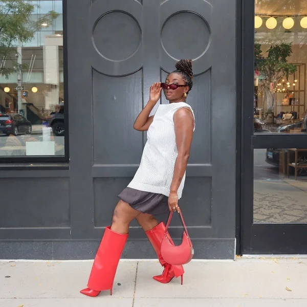 Pinstripe Tunic & Cherry Red Boots