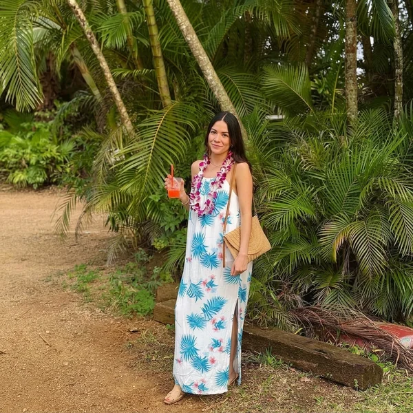 Aqua Palm Slip Maxi Dress