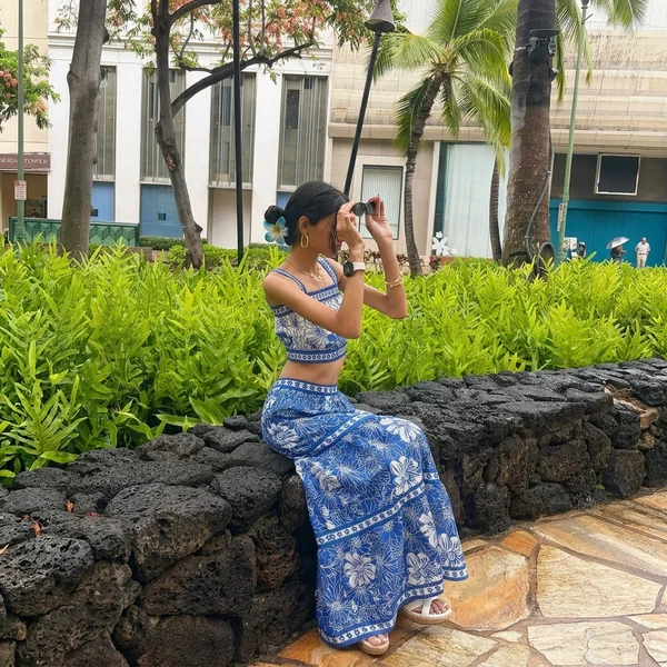 Blue Floral Crop Two-Piece