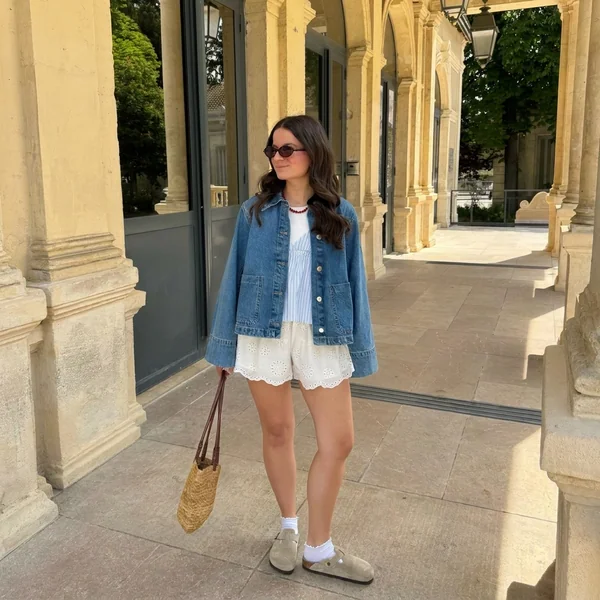 Denim Jacket with Eyelet Lace Shorts