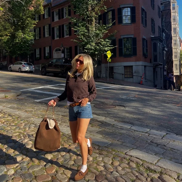 Brown Pullover and Denim Shorts