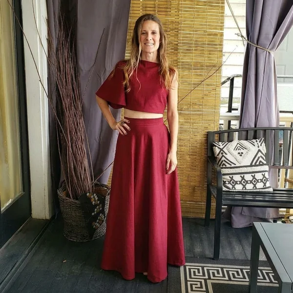 Burgundy Two-Piece One-Sleeve Maxi Set