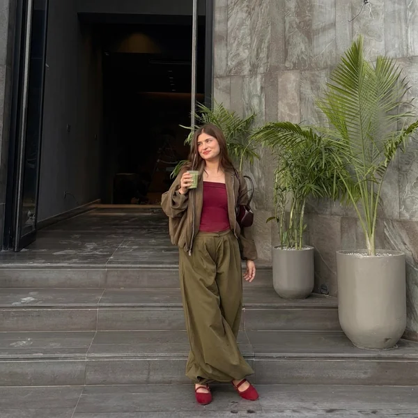 Olive Bomber Jacket with Burgundy Tube Top
