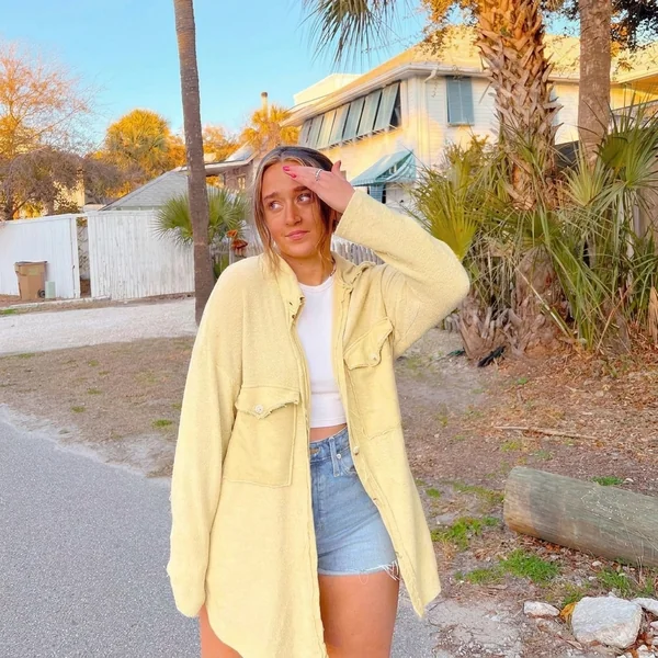 Pastel Yellow Shacket with Denim Shorts