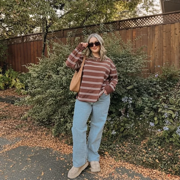 Striped Long-Sleeve Tee & Wide-Leg Jeans
