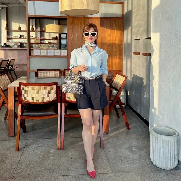 Light Blue Button-Down with Tailored Navy Shorts