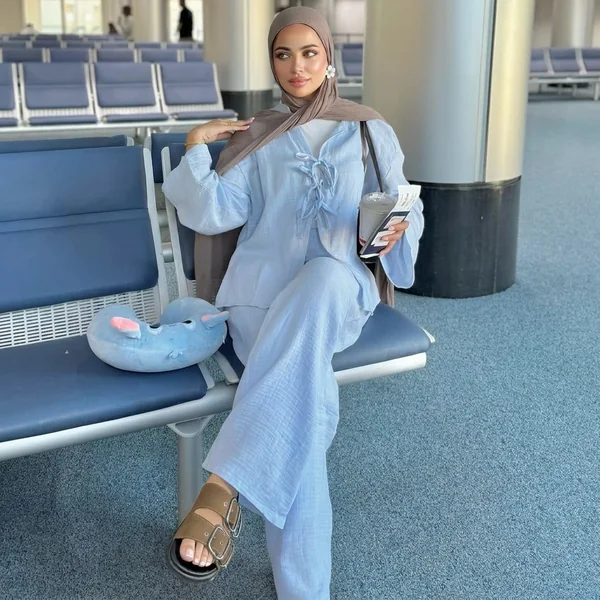 Ice Blue Linen Tie-Front Co-ord Set