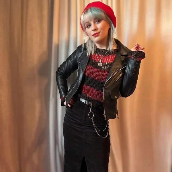 Red Striped Knit Biker Grunge