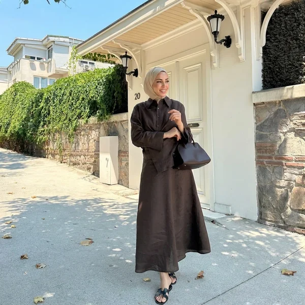 Dark Brown Linen Shirt and Maxi Skirt Co-ord