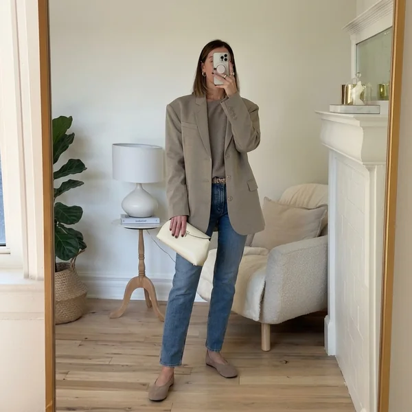 Taupe Oversized Blazer and Denim