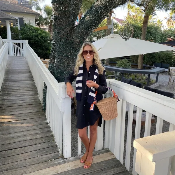 Black Cotton Shirt Dress and Striped Knit