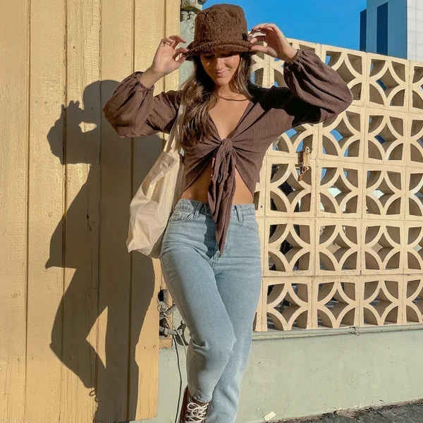 Tie-Front Blouse & High-Waisted Jeans