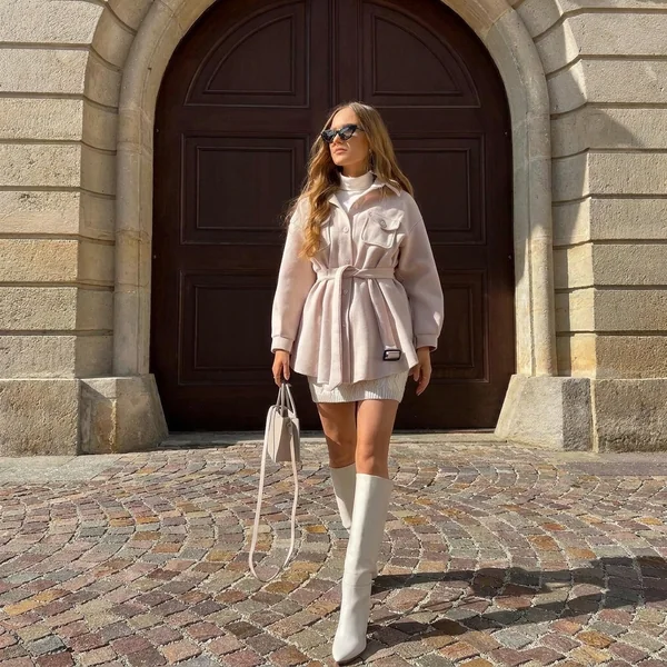 Belted Fleece Shacket with Knit Mini Dress