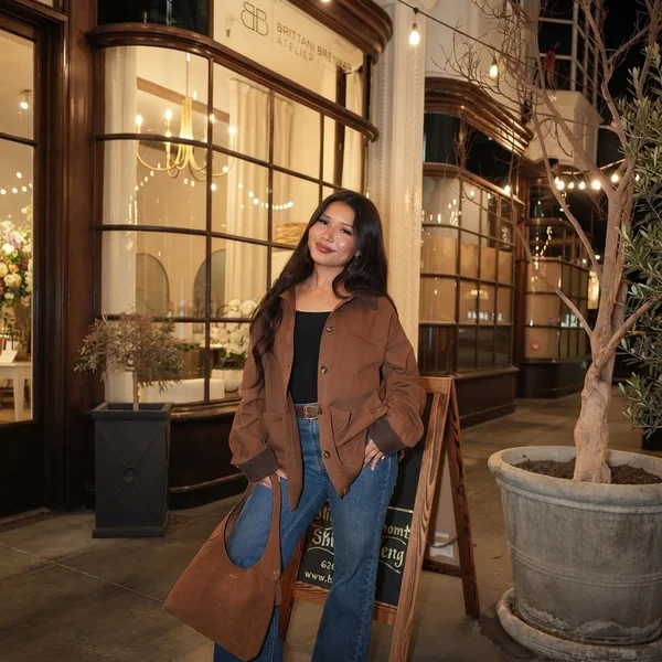 Brown Barn Jacket & Medium-Wash Jeans