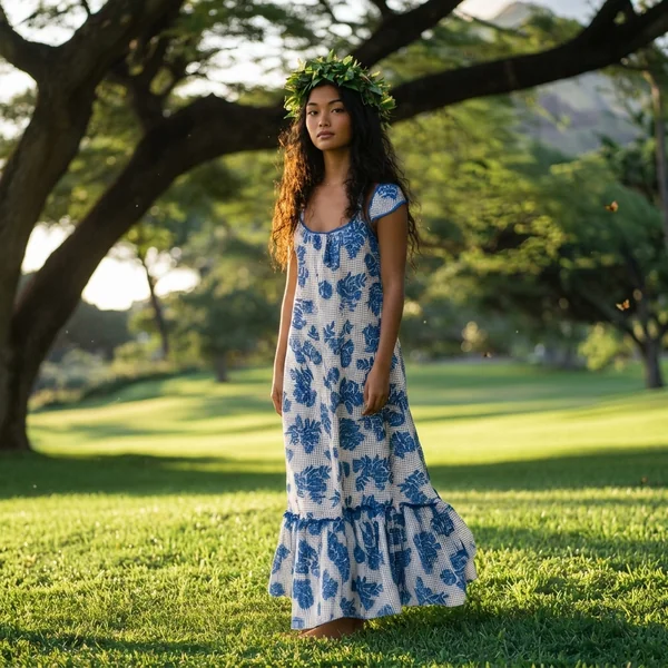 Indigo Floral Tiered Holokū Maxi