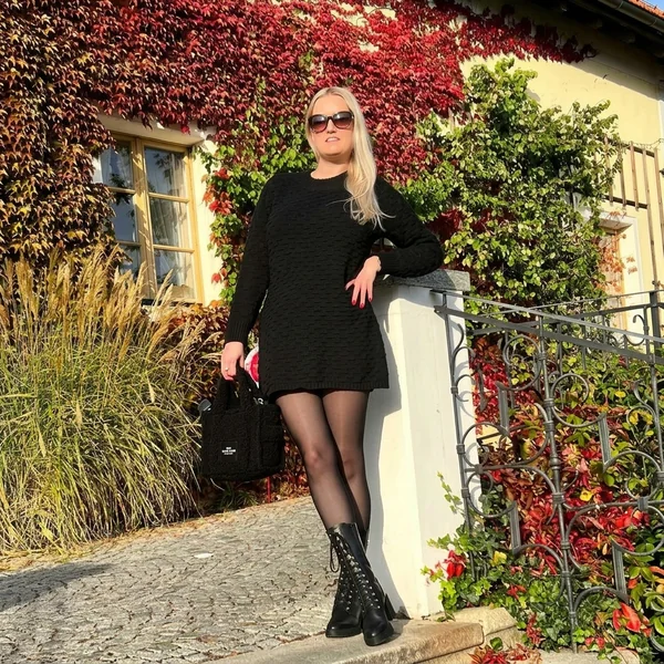 Textured Sweater Dress & Sheer Tights